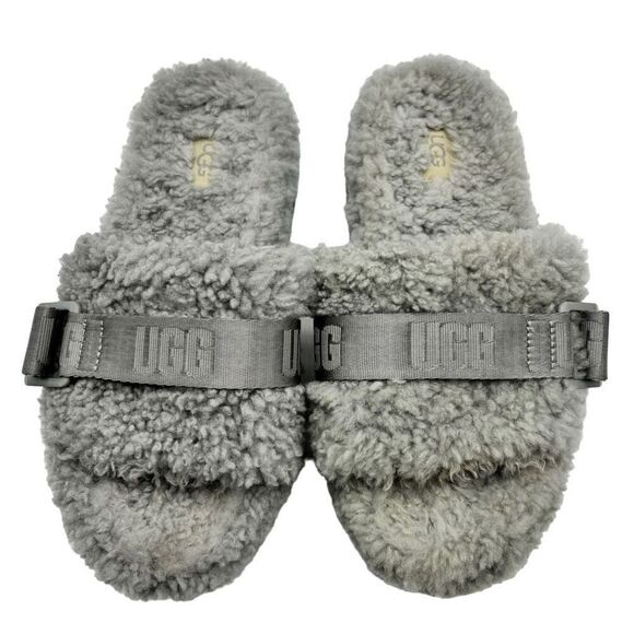 UGG FLUFFITA GREY CURLY WOOL SLIDE ON SANDAL WOMEN’S SIZE 6 - Picture 2 of 9
